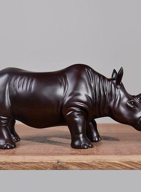 乌木雕刻犀牛装饰品实木非洲动物办公室红木工艺品礼品家庭客厅装