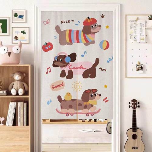 网红腊肠狗卡通布帘短款门帘隔断帘子卧室房间家用隐私遮挡帘半帘 - 图0