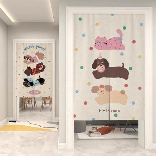网红腊肠狗卡通布帘短款门帘隔断帘子卧室房间家用隐私遮挡帘半帘 - 图1