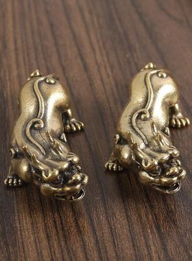 纯铜貔貅摆件一对黄铜皮丘家居客厅玄关装饰品办公室桌面开 业礼