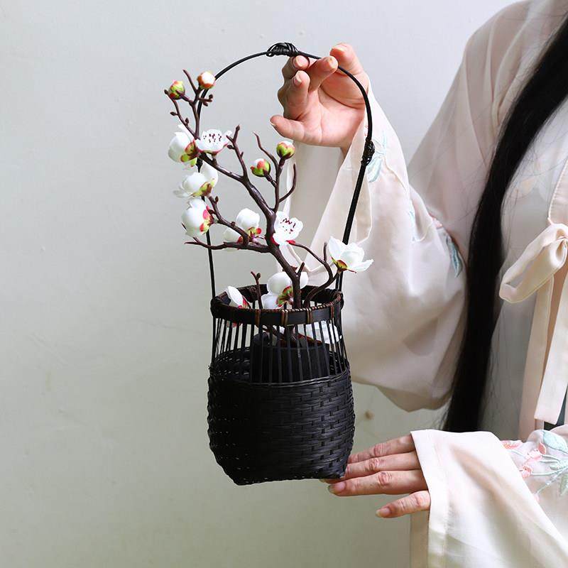 手工竹编花篮插花花器花瓶花入花架水培日式花道装饰摆件复古禅意,淘宝优惠券,粉丝福利购,淘宝优惠卷