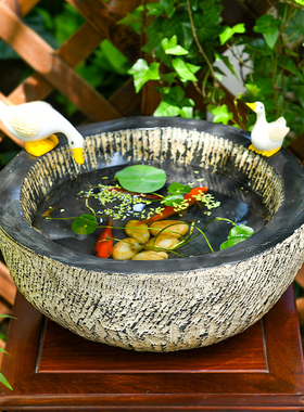 庭院水井装饰摆件花园小鱼池水培盆景水景中式天台仿古造景鱼缸