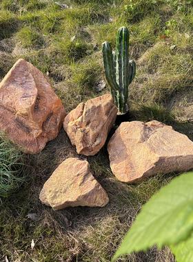 彷真黄色石头PU泡沫雕塑假山造景绿植橱窗岩石楼梯下景观石摆件