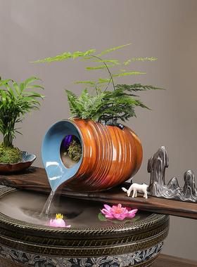 古法养鱼陶瓷罐流水摆件循环水生态缸造景装饰鱼缸自动过滤器配件