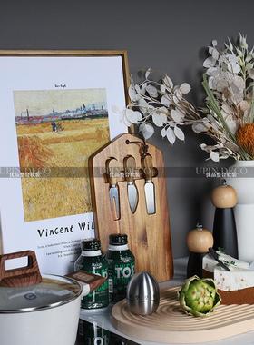 样板间厨房摆件组合软装饰品不锈钢锅具砧板花艺展厅道具现代轻奢