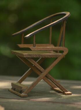 鸡翅木紫光檀微型家具模型 红木迷你实木椅子摆件 圈椅交椅娃娃屋