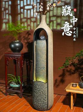 室内玄关落地装饰流水生财摆件循环水电视柜旁茶室落地中式造景
