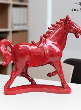 唐三彩马小红马一对摆件富贵牡丹马陶瓷枣红色马工艺品家居装饰品