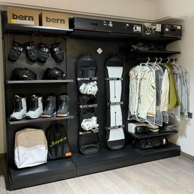 Black hole board outdoor equipment storage wall metal motorcycle riding camping hiking diving snowboard storage rack