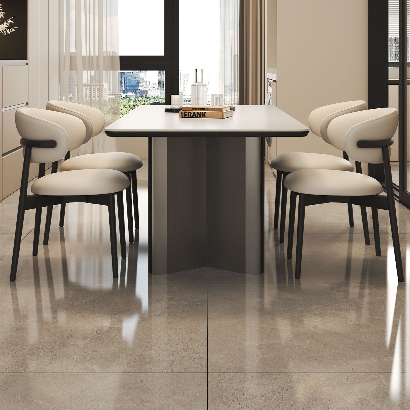 轻奢意式极简小户型长方形家用现代简约风岩板餐桌椅组合吃饭桌子,淘宝优惠券,粉丝福利购,淘宝优惠卷