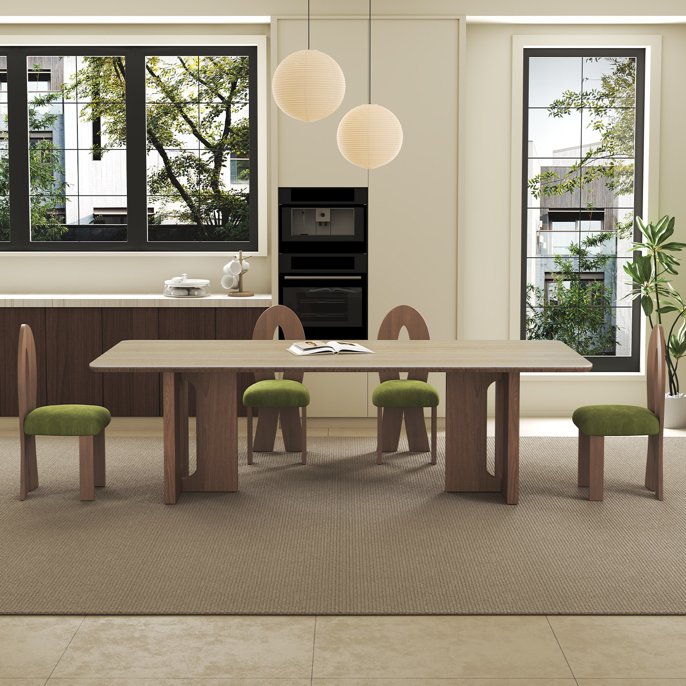 中古风实木洞石岩板胡桃木色餐桌椅子组合家用长方形桌子,淘宝优惠券,粉丝福利购,淘宝优惠卷