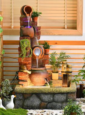 假山流水喷泉摆件循环水陶罐风水轮庭院鱼池布置露台室内景观造景