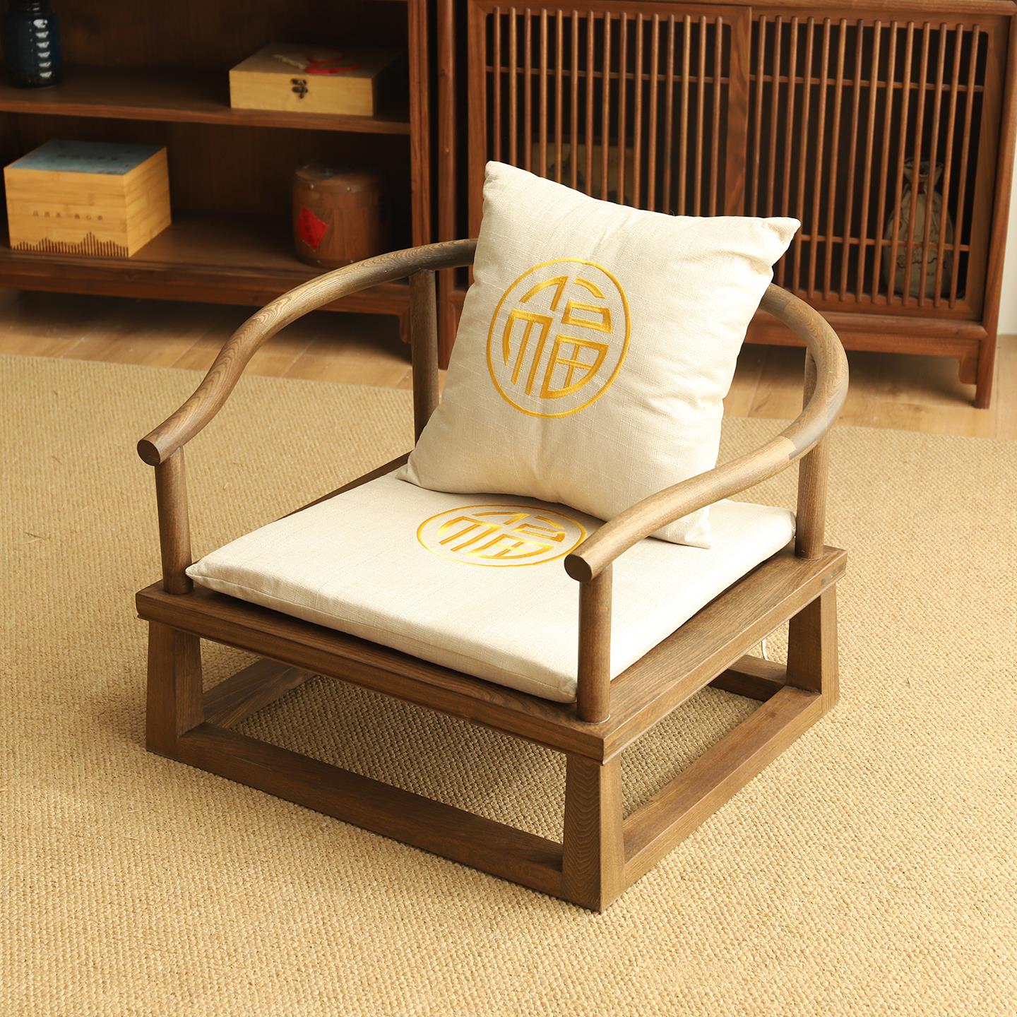 新中式榻榻米茶几阳台茶台地台桌榆木炕几简约矮桌实木茶桌椅组合 - 图1