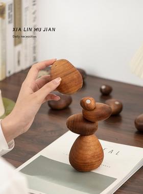 木质摆件平衡石实木创意个性乔迁礼物益智解压工艺品家居解压木雕