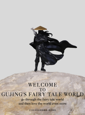 中式古风国潮武侠剑客装饰品桌面工位摆件黑衣人物汽车中控台摆件