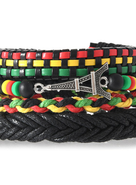 2025夏新款TEMU希音波西米亚复古风男女通用皮革编织手链饰品