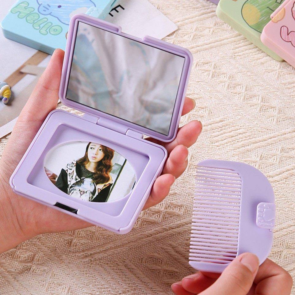 随身镜便携梳子镜子二合一方形折叠迷你口袋镜补妆美妆化妆公主镜,淘宝优惠券,粉丝福利购,淘宝优惠卷