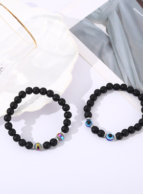 跨境2025新款磨砂黑风化石琥珀手链男女瑜伽修行批发8mm潮流时尚