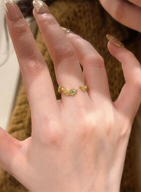 新中式复古缠绕小金蛇开口戒指精致高级感指环轻奢小众设计食指戒