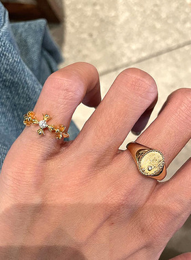 小红书爆款十字莺尾花尾戒指女时尚轻奢中古风莫桑钻指环一件代发