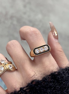 小红书同款老钱中古风立体双层微镶锆石戒指女精工个性奢品食指戒