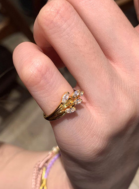 小红书爆款金色麦穗尾戒女 新款古法轻奢橄榄花冠戒指