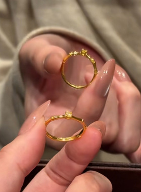 小红书爆款节节高升黄钻戒指2025新款古法金转运竹节点钻简约指环