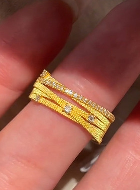 小红书同款多层细闪戒指宽口素圈食指戒高级感指环百搭款