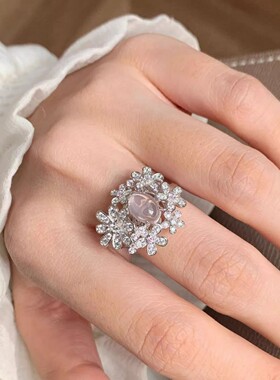 小红书爆款百花之魁镶嵌戒指女小众复古简约轻奢百搭气质