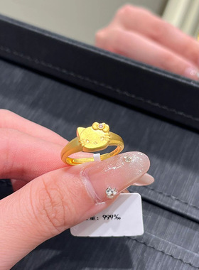 小红书爆款可爱kitty猫戒指2025新款古法沙金凯蒂猫咪精致指环女