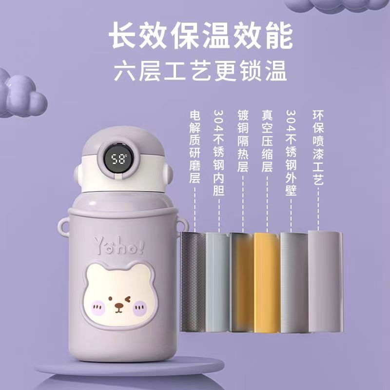 304不锈钢儿童保温杯测温双饮杯防摔加厚杯子水杯大容量温显 - 图0