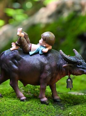 创意牧童骑牛桌面客厅陈设园艺假山小牛景观装饰模拟水牛树脂装饰