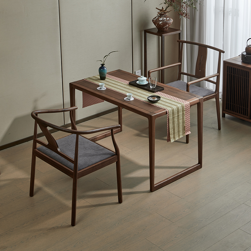 茶椅主人椅新中式实木黑胡桃木泡茶喝茶带扶手靠背椅子餐椅官帽椅 - 图1