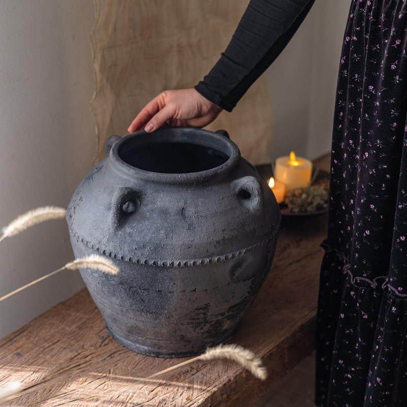 掬涵大肚土陶罐带耳仿古老罐落地花瓶粗陶花器客厅民宿装饰品摆件,淘宝优惠券,粉丝福利购,淘宝优惠卷