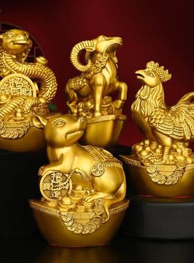 黄铜十二生肖摆件全套铜鼠牛虎兔龙蛇马羊猴鸡狗猪工艺礼品摆饰生