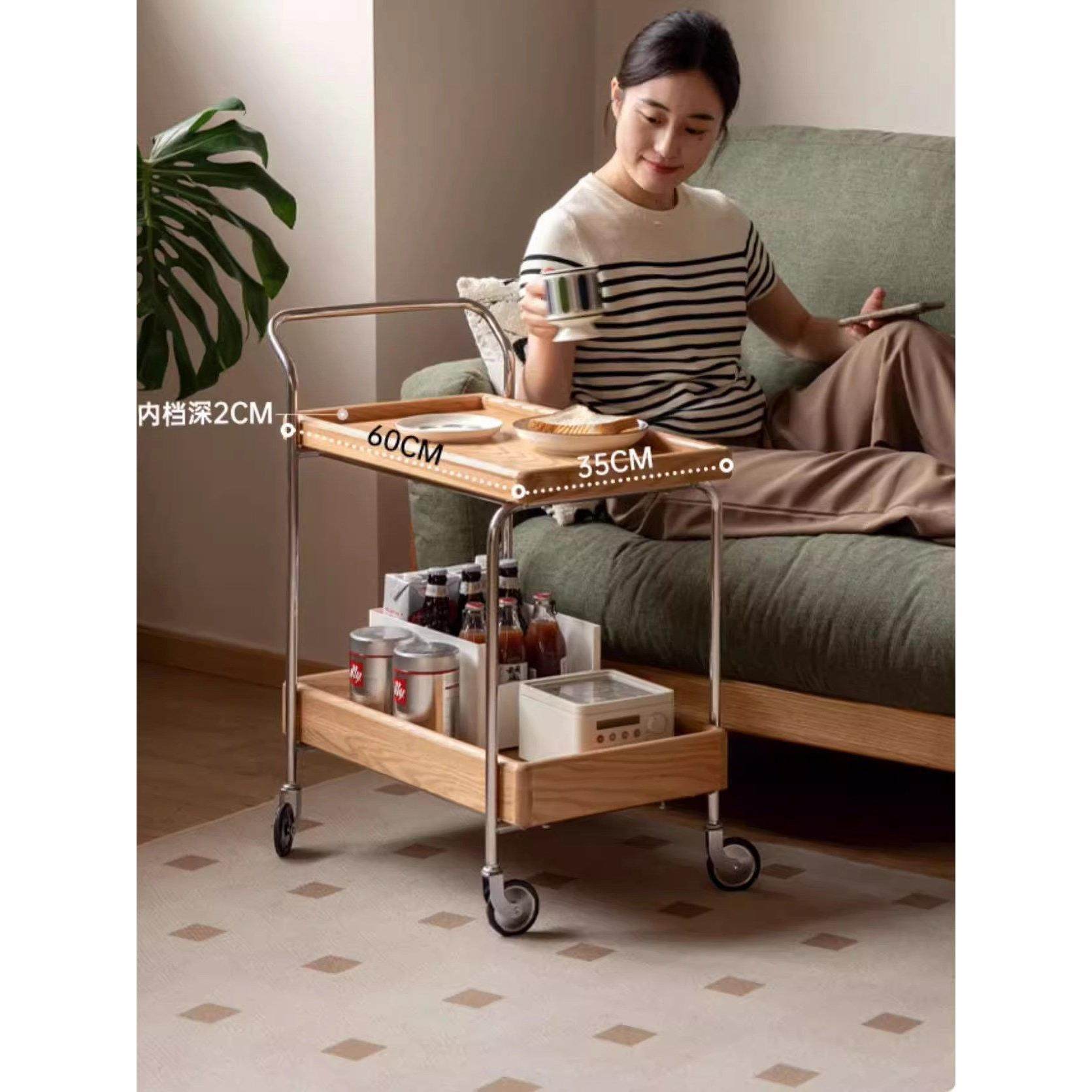 实木小推车双层客厅茶几可移动卧室床头北欧简约小户型边几收纳架,淘宝优惠券,粉丝福利购,淘宝优惠卷