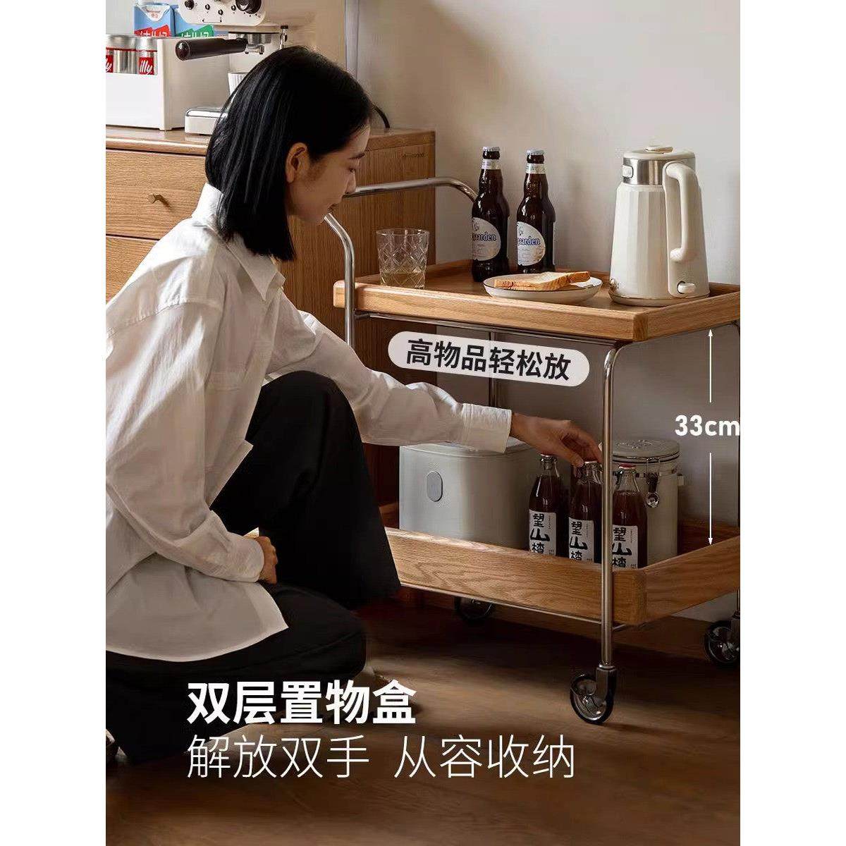 实木小推车双层客厅茶几可移动卧室床头北欧简约小户型边几收纳架,淘宝优惠券,粉丝福利购,淘宝优惠卷