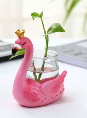 创意天鹅绿萝水培插花小摆件