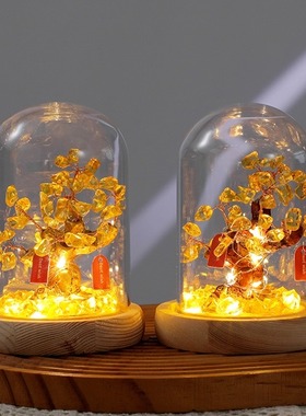 招财黄水晶发财树摆件小夜灯