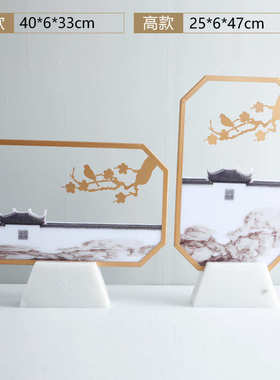 新中式客厅酒柜玄关大理石屏风摆件售楼处家具店展厅橱柜软装饰品