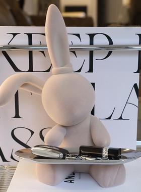 2025新年红色坐姿兔子摆件客厅入户玄关钥匙收纳过年家庭装饰品