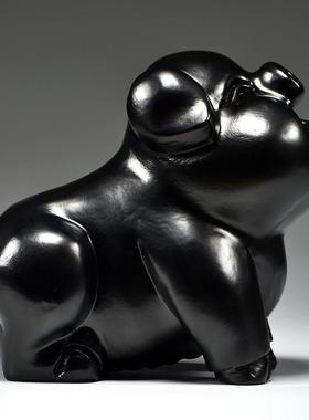 黑色实木质雕刻猪摆件十二生肖黑猪补角电视柜客厅卧室装饰工艺品