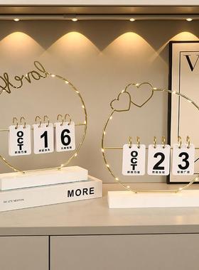 入户玄关木质翻页日历摆件高级感小众轻奢ins台历家居客厅装饰品