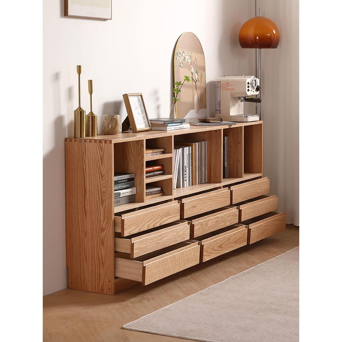 厂家直销实木书柜置物储物柜橡木自由组合矮柜落地书架家用餐边柜 - 图0