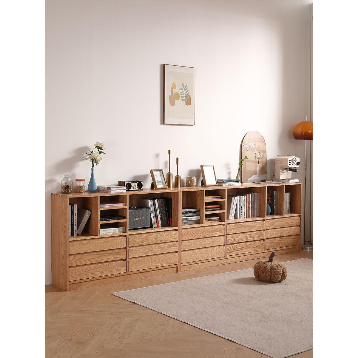 厂家直销实木书柜置物储物柜橡木自由组合矮柜落地书架家用餐边柜 - 图1