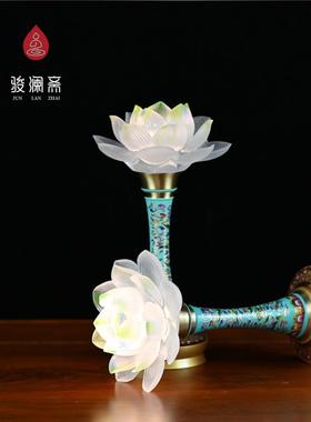 新款莲花灯菩萨供佛灯家用led佛堂供灯佛前荷花灯水琉璃珐琅彩色