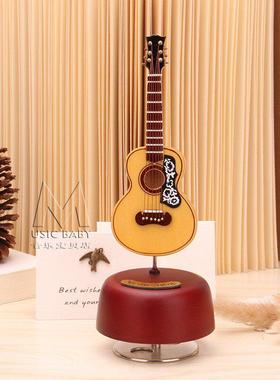 小提琴模型20cm大提琴旋转音乐盒电吉他八音盒送朋友老师生日卡农