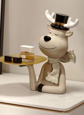 轻奢麋鹿钥匙收纳入户玄关摆件托 托盘高级感客厅电视柜鞋柜家居