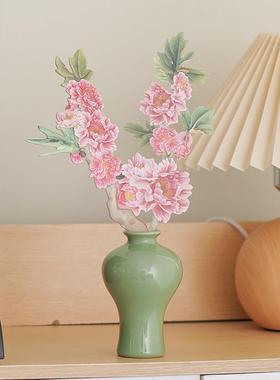中式香薰摆件陶瓷美人瓶绿瓶散花瓶持久留香卧室客厅书房桌面摆件