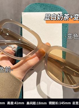 感光变色防蓝光近视眼镜女可配度数覆古豹纹方形抗UV太阳眼镜男